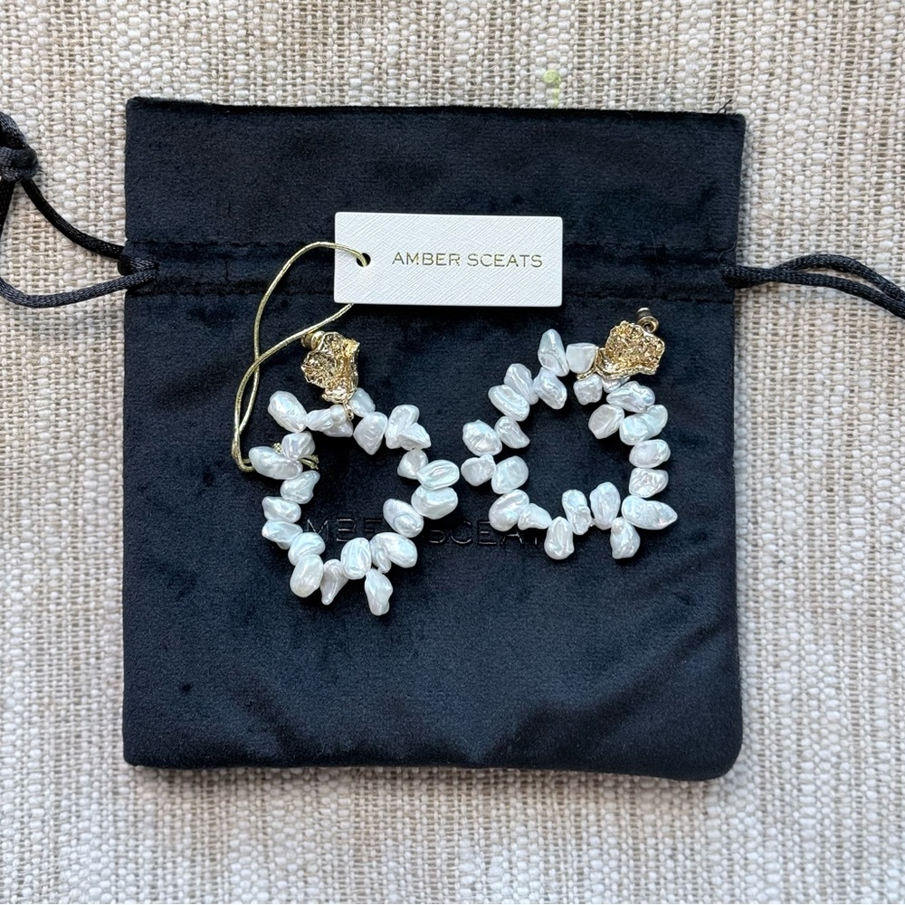 Amber Sceats 24k Gold Genuine White Keishi Pearl Earrings Anthropologie GORGEOUS